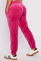 Womens Velour Drawstring Sweatpants, Pink, Size S