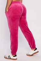 Womens Velour Drawstring Sweatpants, Pink, Size M