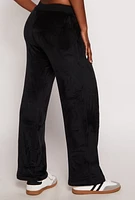 Womens Velour Wide Leg Sweatpants, Black, Size L