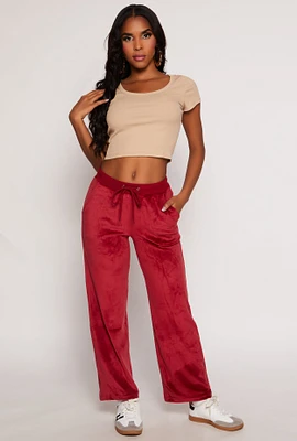 Womens Velour Wide Leg Sweatpants, Red, Size XL