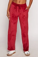 Womens Velour Wide Leg Sweatpants, Red, Size S