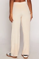 Womens Velour Wide Leg Sweatpants, Khaki, Size L