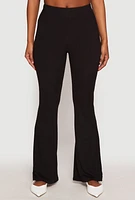 Womens Soft Knit High Waisted Flare Pants, Black,