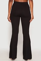 Womens Soft Knit High Waisted Flare Pants, Black,