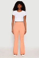 Womens Soft Knit High Waisted Flare Pants, Orange, Size S