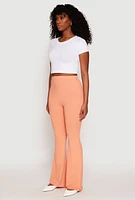 Womens Soft Knit High Waisted Flare Pants, Orange, Size XL