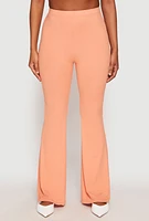 Womens Soft Knit High Waisted Flare Pants, Orange, Size S