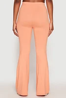 Womens Soft Knit High Waisted Flare Pants, Orange, Size XL