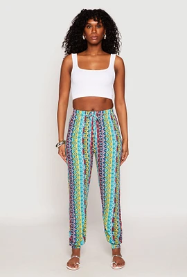 Womens Boho Border Print Joggers, Yellow, Size S