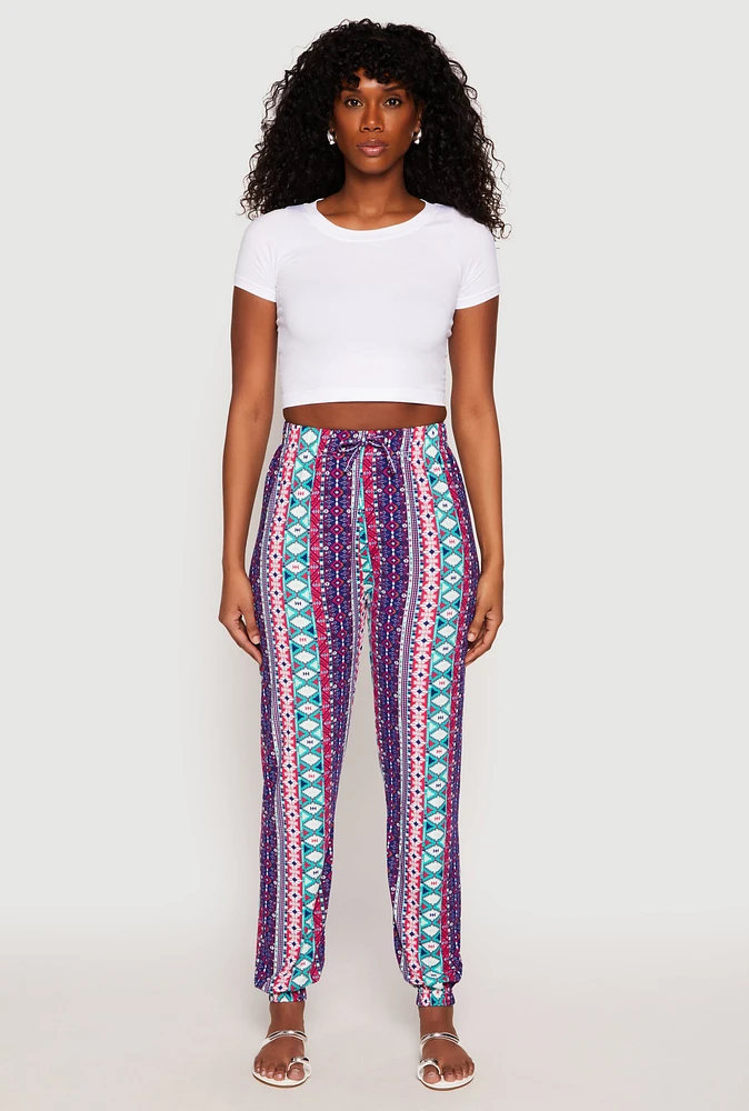 Womens Boho Border Print Joggers, Blue, Size S