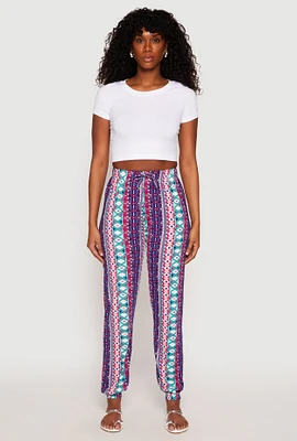 Womens Boho Border Print Joggers, Blue, Size S