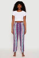 Womens Boho Border Print Joggers, Blue, Size S