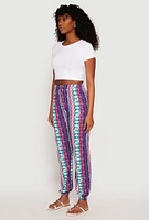 Womens Boho Border Print Joggers, Blue, Size S