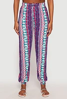 Womens Boho Border Print Joggers, Blue, Size S