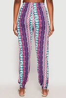 Womens Boho Border Print Joggers, Blue, Size S