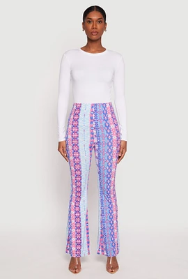 Womens Border Print High Waist Flared Pants,