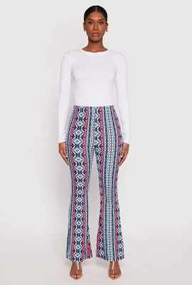 Womens Border Print High Waist Flared Pants,