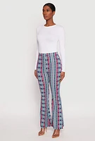 Womens Border Print High Waist Flared Pants,