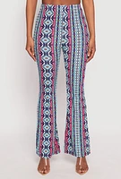 Womens Border Print High Waist Flared Pants,