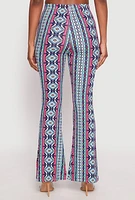 Womens Border Print High Waist Flared Pants,