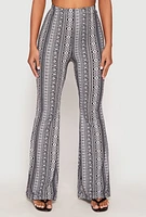 Womens Boho Print High Waist Flare Pants, Multi,