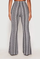 Womens Boho Print High Waist Flare Pants, Multi,