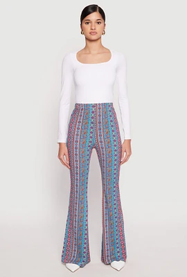 Womens Boho Print High Waist Flare Pants,