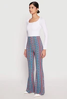 Womens Boho Print High Waist Flare Pants,