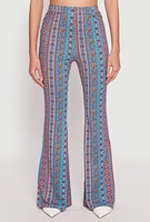 Womens Boho Print High Waist Flare Pants,