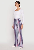 Womens Boho Print High Waist Flare Pants, Multi,