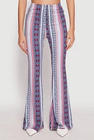 Womens Boho Print High Waist Flare Pants, Multi,