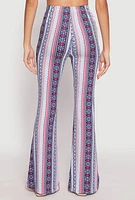 Womens Boho Print High Waist Flare Pants, Multi,