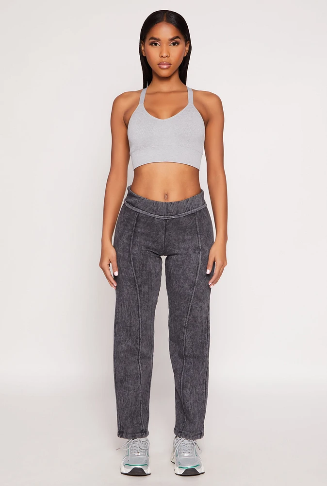 Womens Fleece Acid Wash Pintuck Sweatpants, Black,