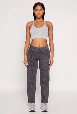 Womens Fleece Acid Wash Pintuck Sweatpants, Black,