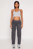 Womens Fleece Acid Wash Pintuck Sweatpants, Black,