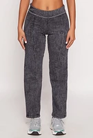 Womens Fleece Acid Wash Pintuck Sweatpants, Black,