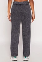 Womens Fleece Acid Wash Pintuck Sweatpants, Black,