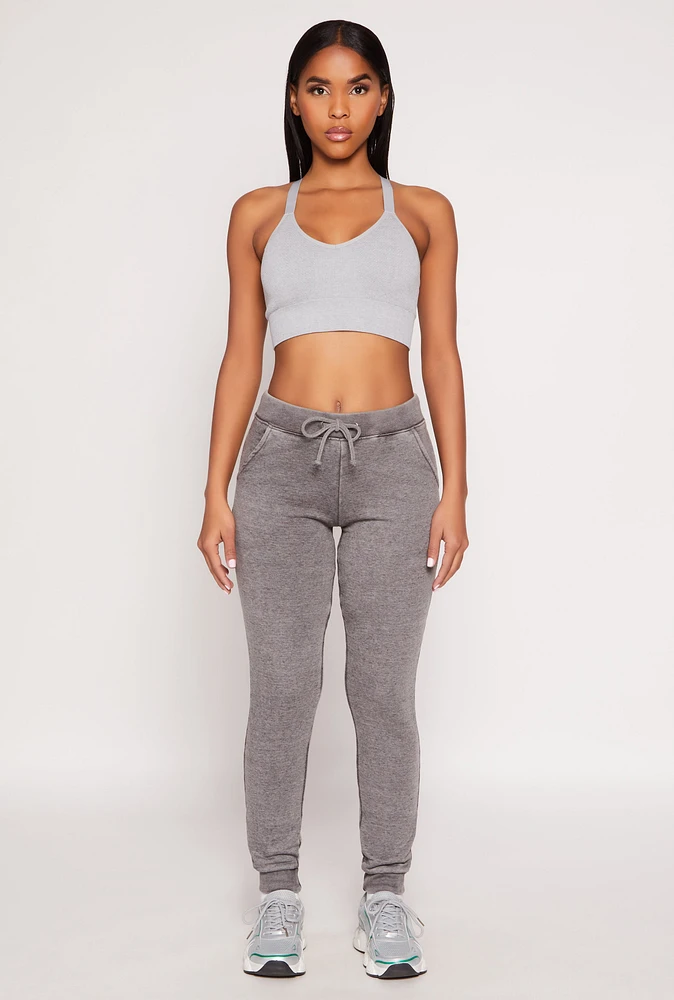 Womens Fleece Lined Acid Wash Drawstring Joggers, Grey, Size XL