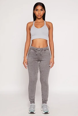 Womens Fleece Lined Acid Wash Drawstring Joggers, Grey, Size L