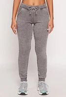 Womens Fleece Lined Acid Wash Drawstring Joggers, Grey, Size XL