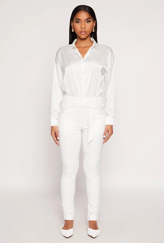 Womens Belted Front Dress Pants, White, Size XL