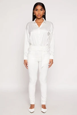 Womens Belted Front Dress Pants, White, Size XL