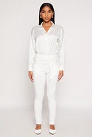 Womens Belted Front Dress Pants, White, Size XL