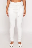Womens Belted Front Dress Pants, White, Size XL