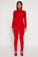 Womens Belted Front Dress Pants, Red, Size S