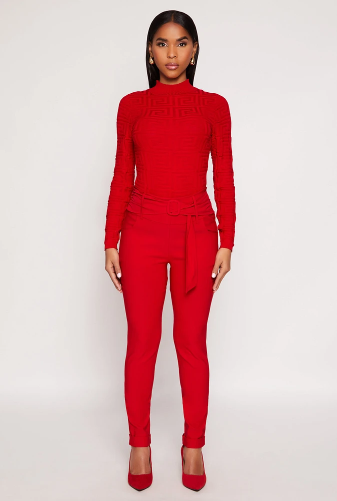 Womens Belted Front Dress Pants, Red, Size L