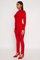 Womens Belted Front Dress Pants, Red, Size L