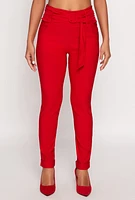 Womens Belted Front Dress Pants, Red, Size S