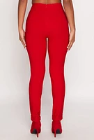 Womens Belted Front Dress Pants, Red, Size S