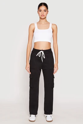 Womens Fleece Cargo Pocket Sweatpants, Black, Size L